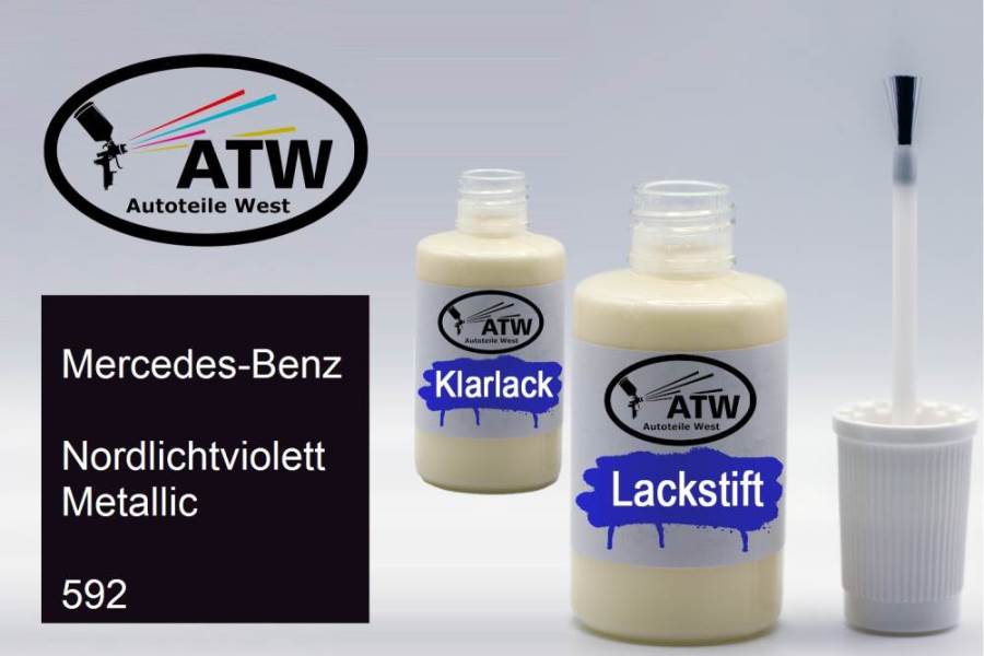 Mercedes-Benz, Nordlichtviolett Metallic, 592: 20ml Lackstift + 20ml Klarlack - Set, von ATW Autoteile West.